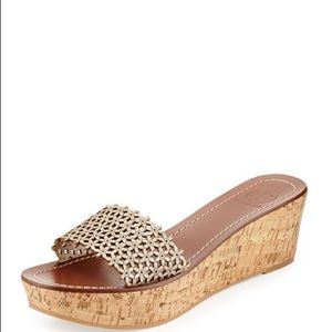 Tory burch floral platinum wedge sandal